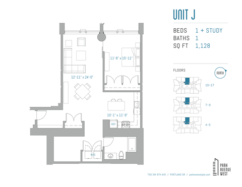 Floor plan for 1 bed, 1 bath, 1128 sqft